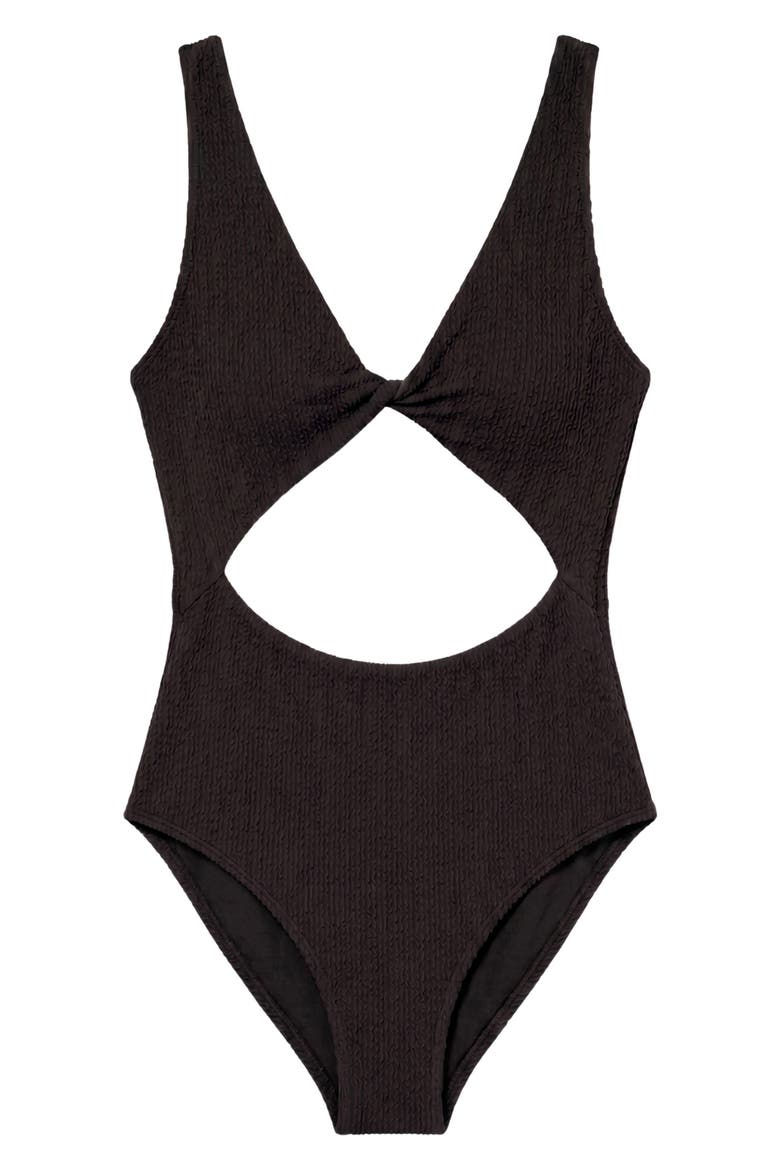 Textured Wave Cutout One-Piece Swimsuit, Alternate, color, TEXTURED WAVE BLACK
