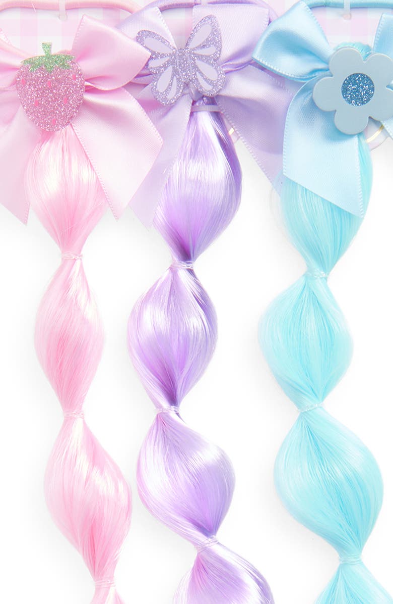 Capelli New York Kids' 3-Pack Faux Hair Bubble Braid Ponytail Holders, Alternate, color, Pink Combo
