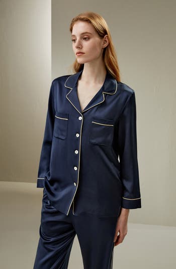 Gold Piping Silk Pajamas Set