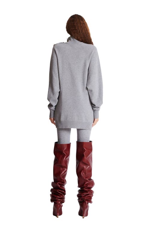 Balmain Cashmere Wool Turtleneck Dress Gold Button Detail In Gray