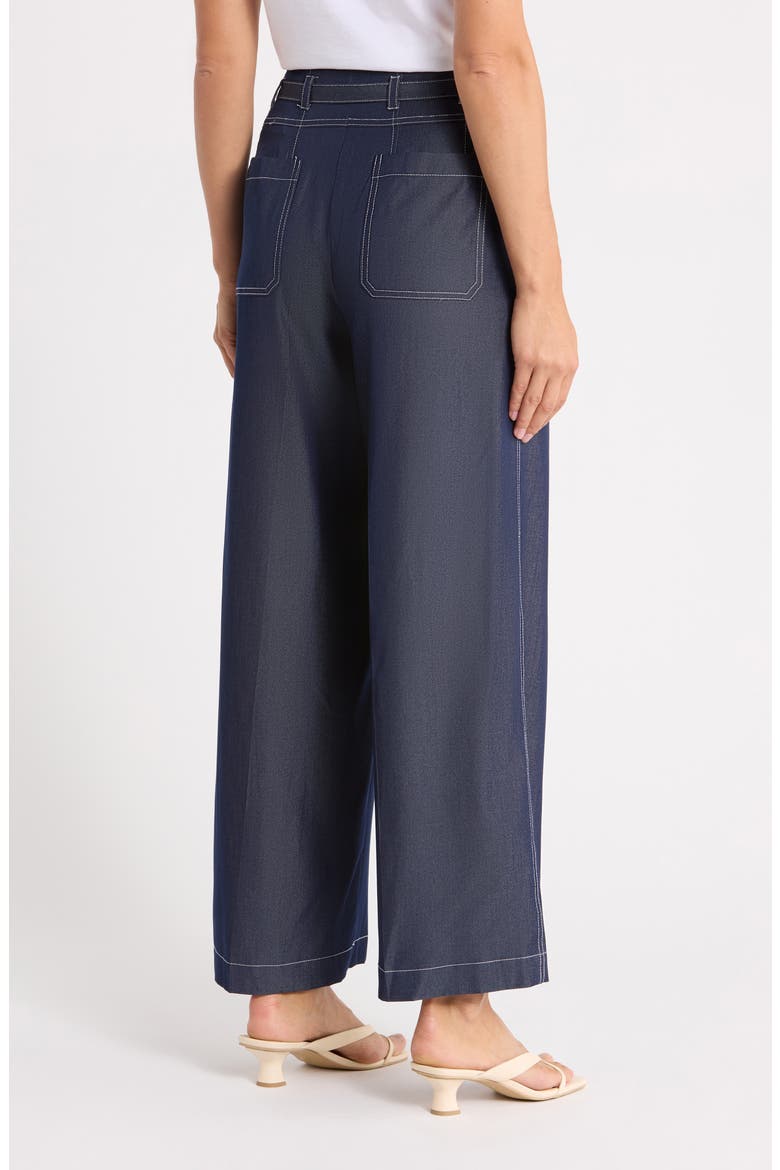 Topstitched Wide Leg Pants, Alternate, color, WASHED DENIM/ CREAM