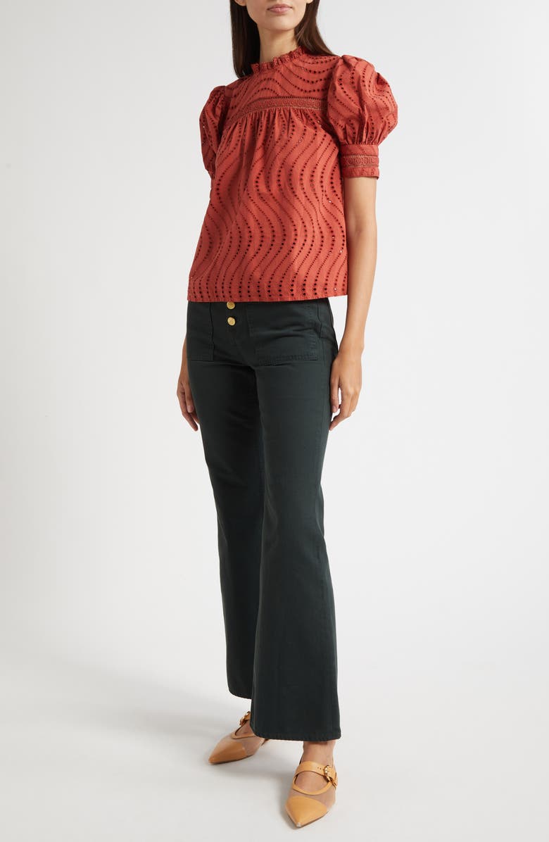 Ulla Johnson Virginia Lace Collar Puff Sleeve Top, Alternate, color, Claret