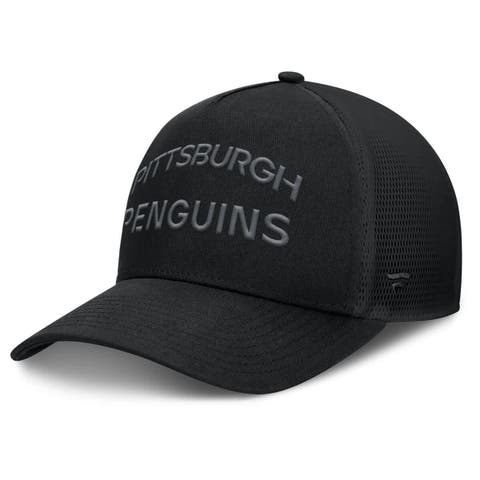 Men's Fanatics Black Pittsburgh Penguins Authentic Pro Road Stack Text A-Frame Adjustable Hat