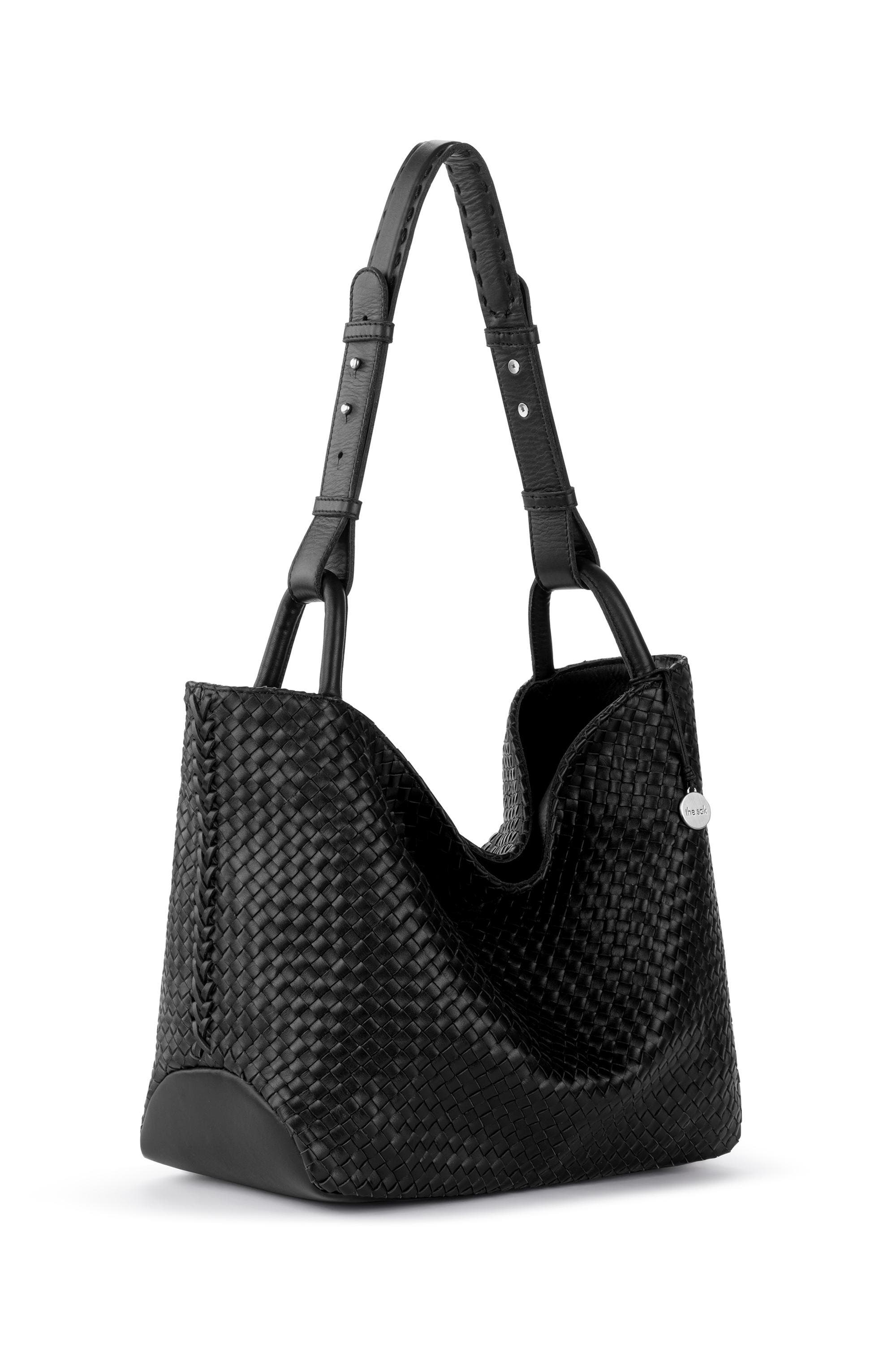 The Sak Los Feliz Medium Tote Woven Leather Bag, Alternate, color, Black Woven