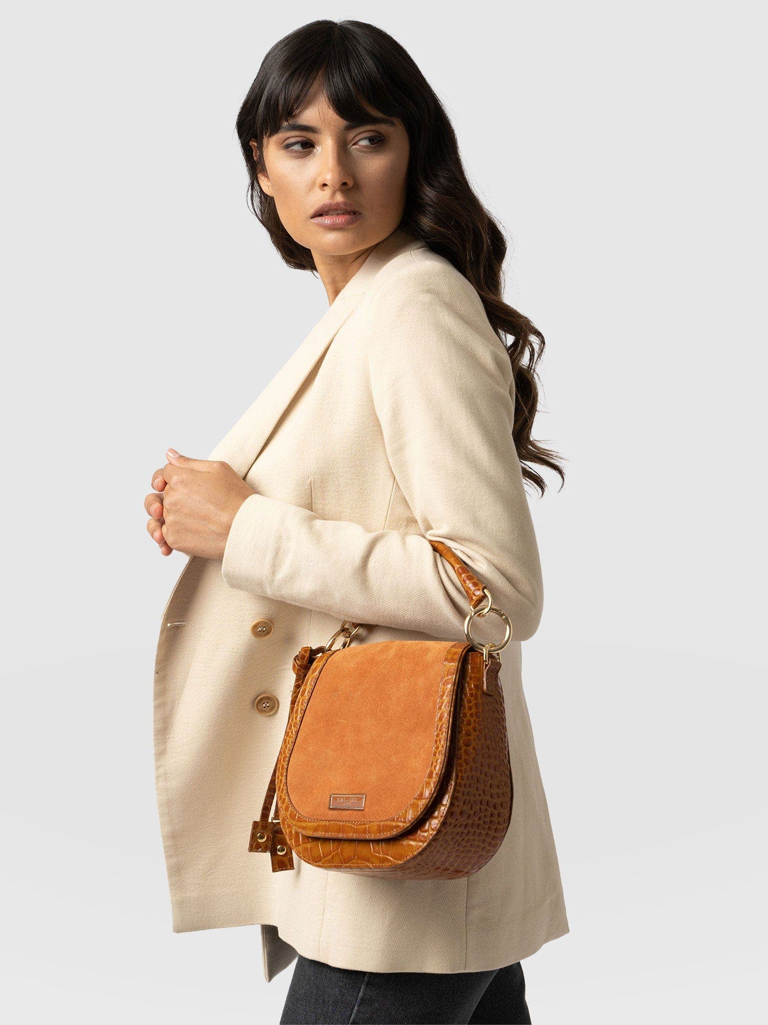 Saddle Bag, Alternate, color, Brown Croc