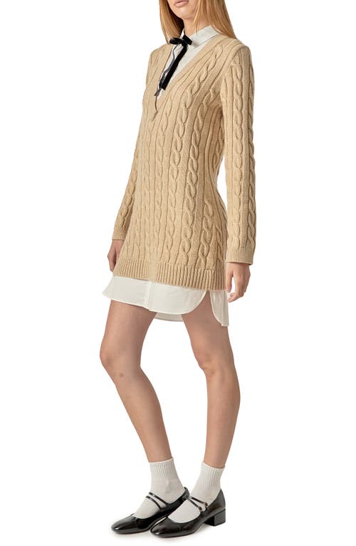 English Factory Mixed Media Cable Stitch Long Sleeve Sweater Dress In Gray