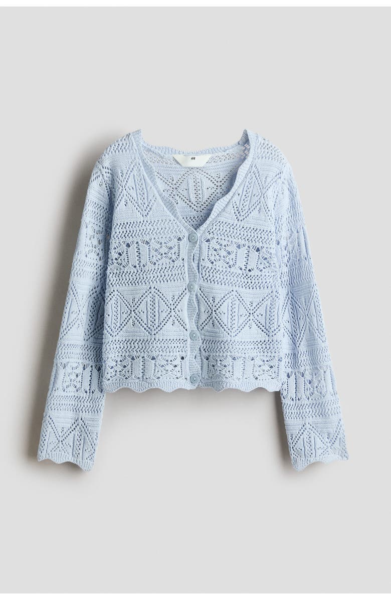 H&M Crochet-look Cardigan, Main, color, Light Blue