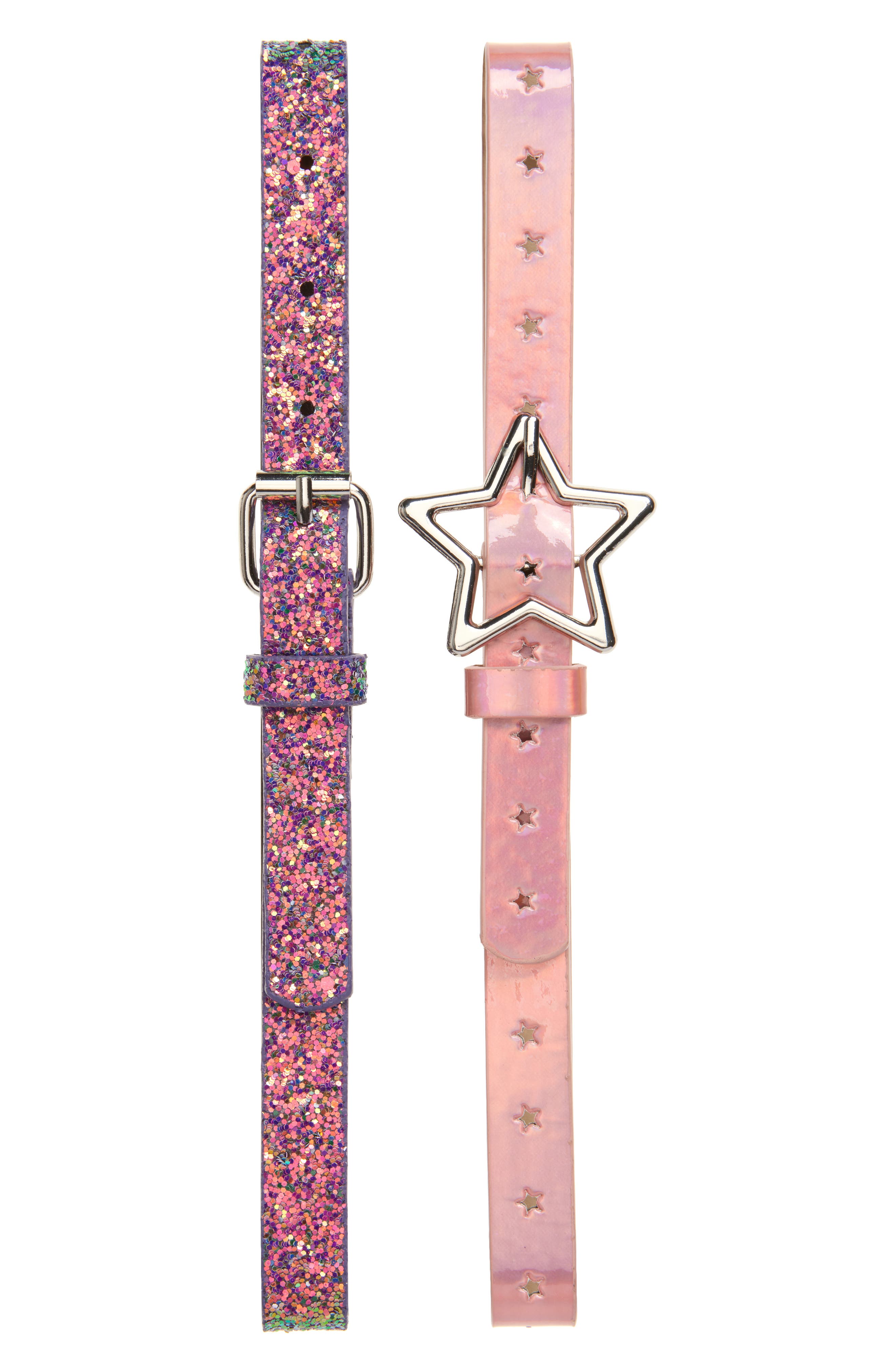 Ruby & Ry Kids' Set of 2 Star & Glitter Belt Set in Pink/Rhodium 