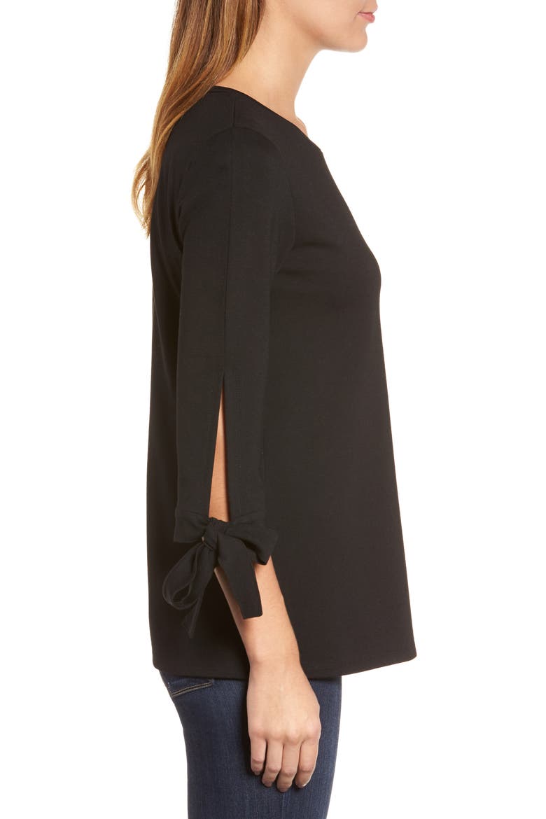 Ponte Tie Sleeve Tunic, Alternate, color, BLACK