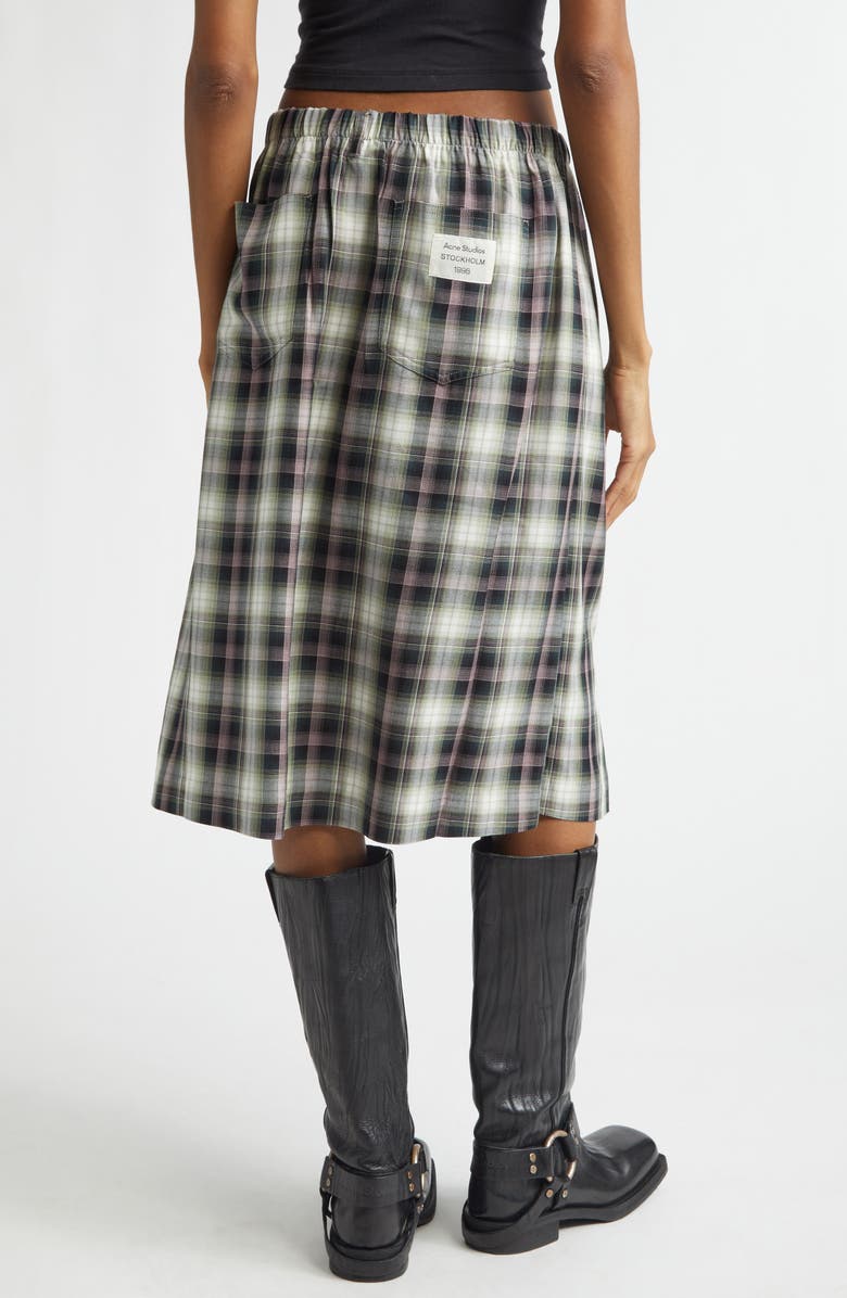 Acne Studios Izetta Check Midi Skirt, Alternate, color, Black/ Green