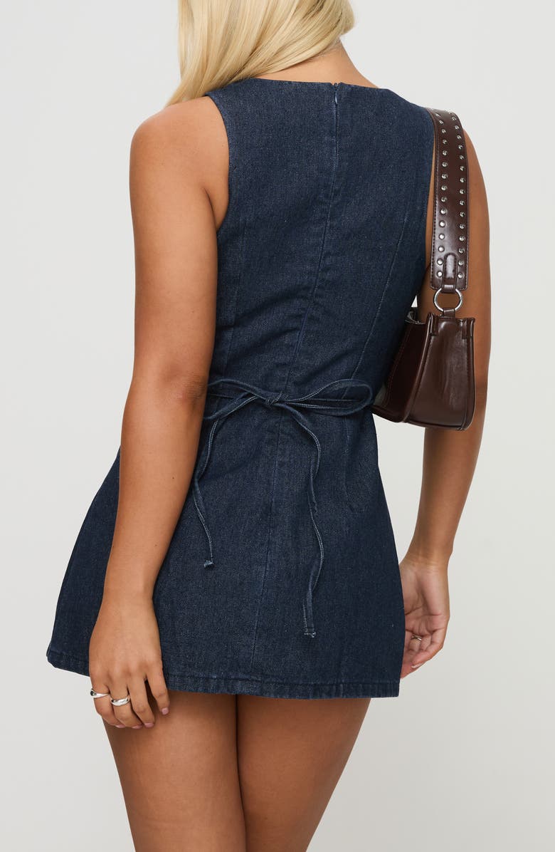 Princess Polly Ainsleigh Denim Skort Romper, Alternate, color, Mid Wash