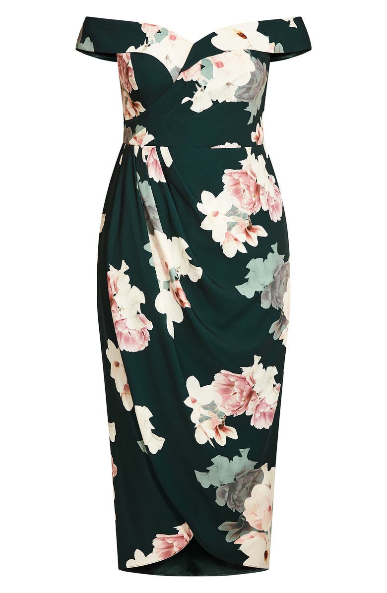 City Chic Emerald Floral Off the Shoulder Maxi Dress, Alternate, color,