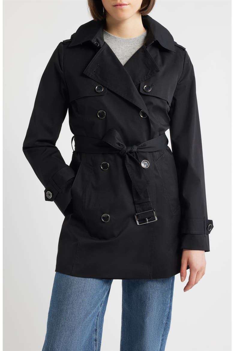 Water Resistant Short Trench Coat, Main, color, BLACK