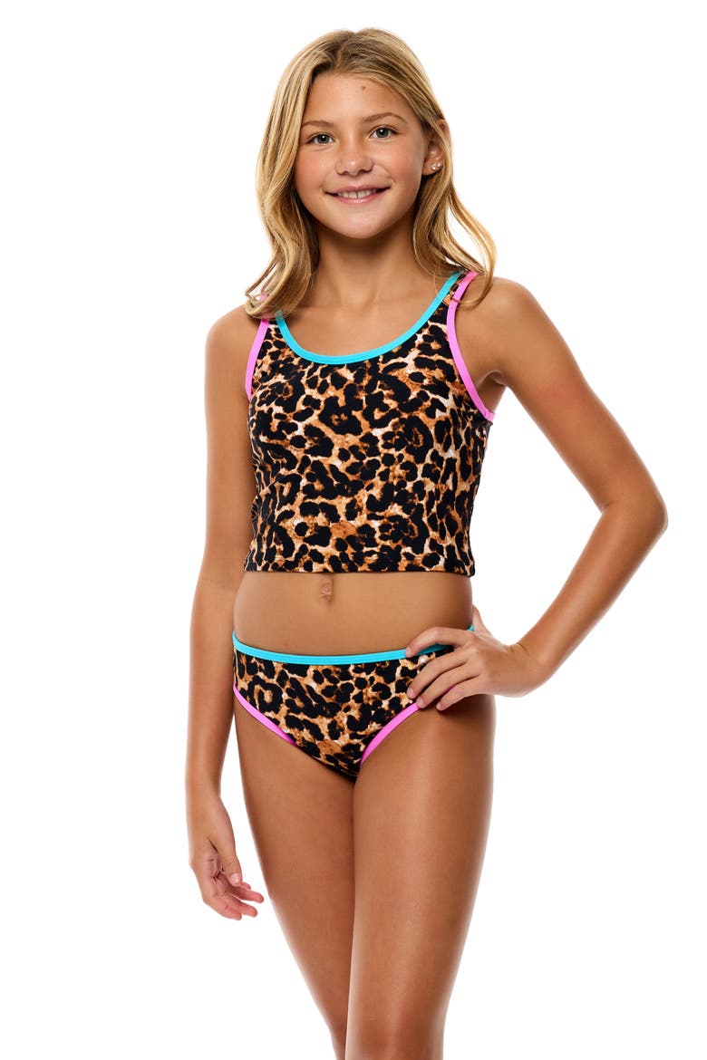 Kids' Contrast Binding Two-Piece Swimsuit, Alternate, color, BLACK MULTI