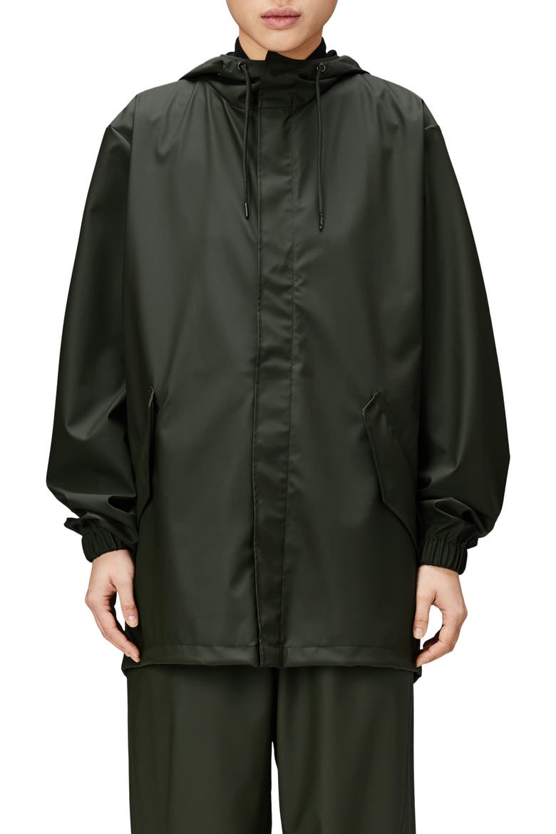 Fishtail Hooded Waterproof Rain Jacket, Main, color, GREEN