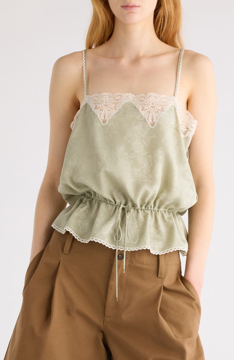 Chloé Rose Jacquard Organic Silk Camisole, Main, color, Clear Green