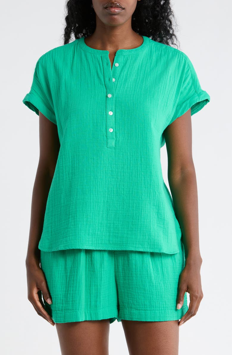 Caslon<sup>®</sup> Cotton Gauze Henley Top, Main, color, Green Ease