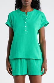 Caslon® Cotton Gauze Henley Top
