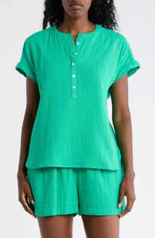 Caslon® Cotton Gauze Henley Top