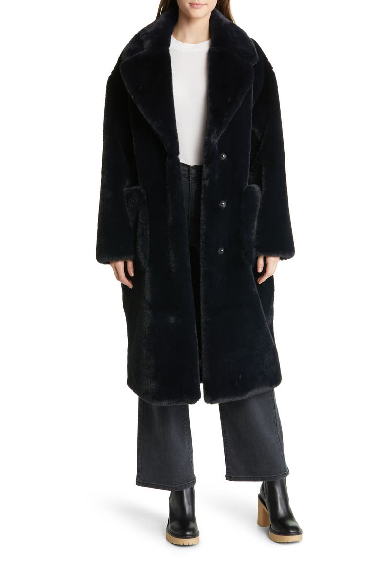 Avaline Faux Fur Longline Coat, Main, color, TAR