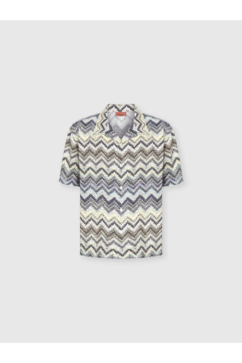 Bowling Shirt In Viscose With Dashed Zigzag Print, Main, color, Multicoloured