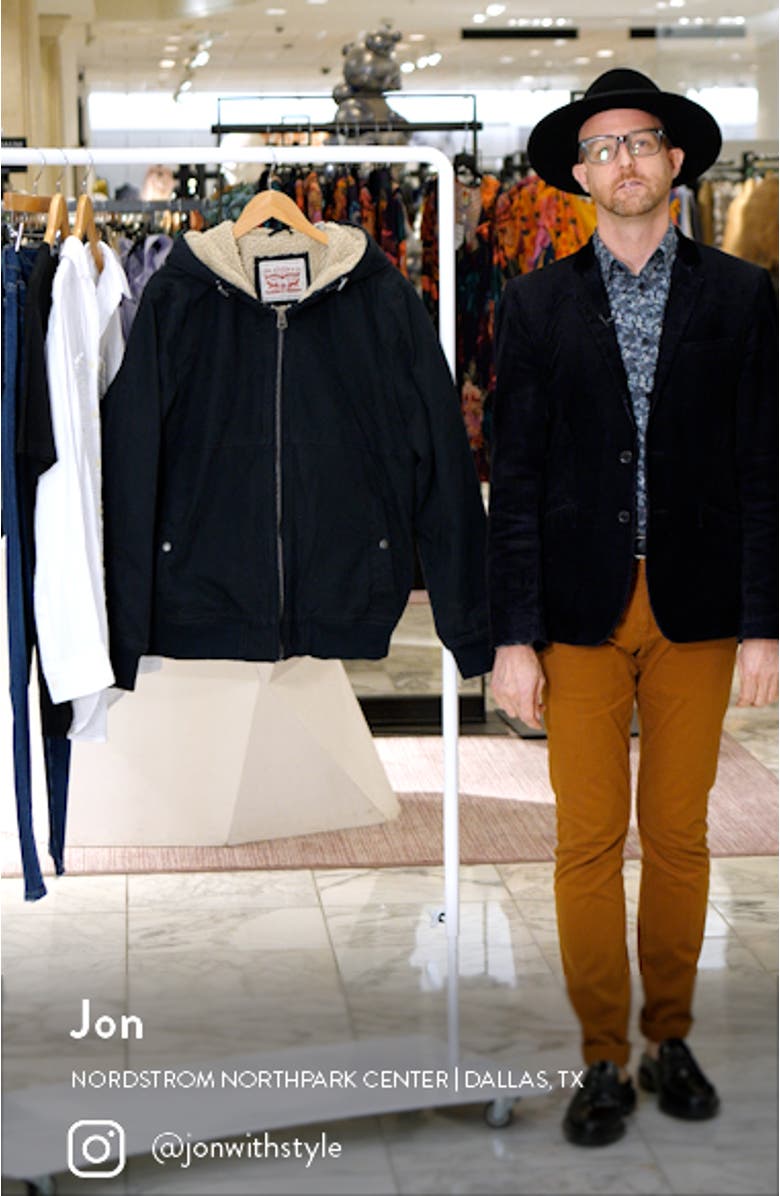 Workwear Faux Shearling Lined Cotton Canvas Hooded Jacket, sales video thumbnail