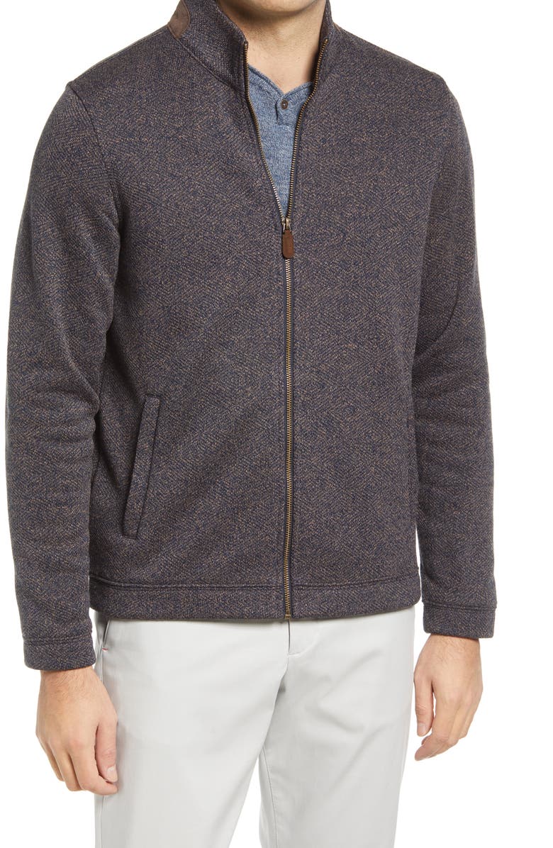 Johnston & Murphy Full Zip Sweatshirt, Alternate, color, Navy/ Brown