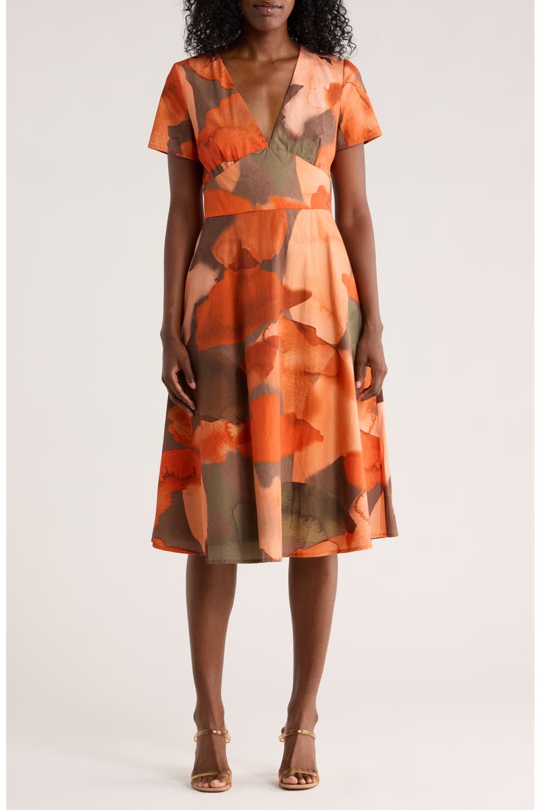 Rainey Fit & Flare Dress, Main, color, OLIVE MULTI PAINTER'S CANVAS
