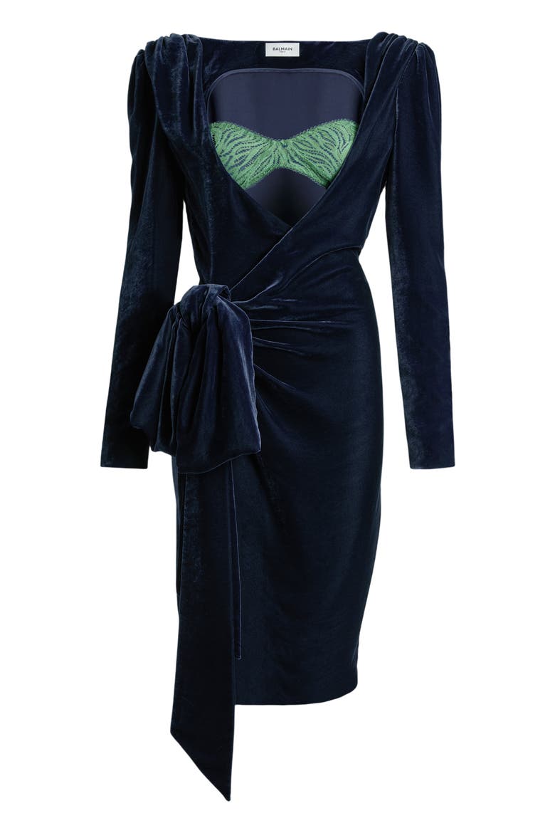 Velvet Dress with Lace Bra and Tie Detail, Alternate, color, blue