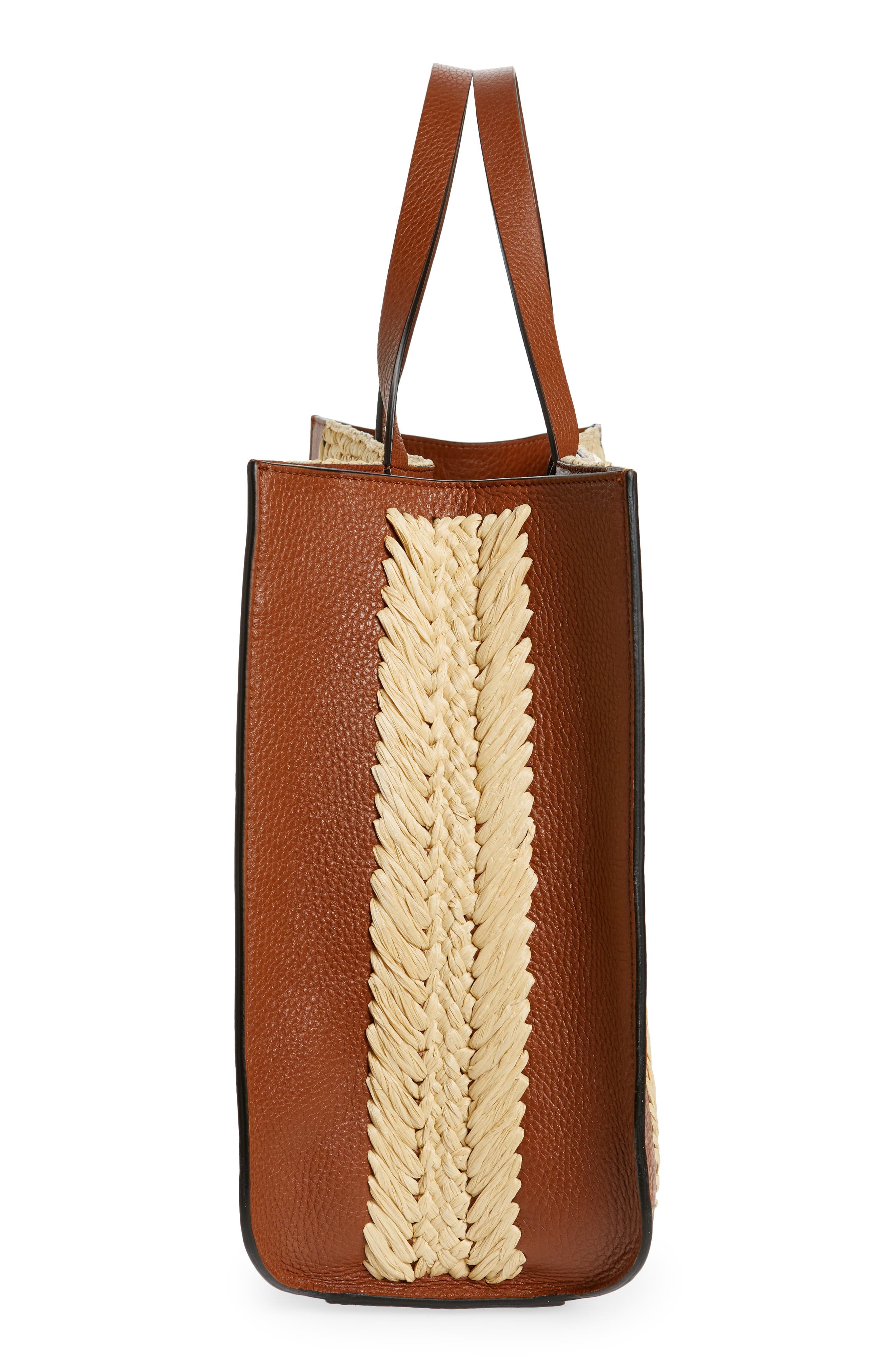 Valentino Garavani VLOGO Woven Raffia & Leather Tote, Alternate, color, 