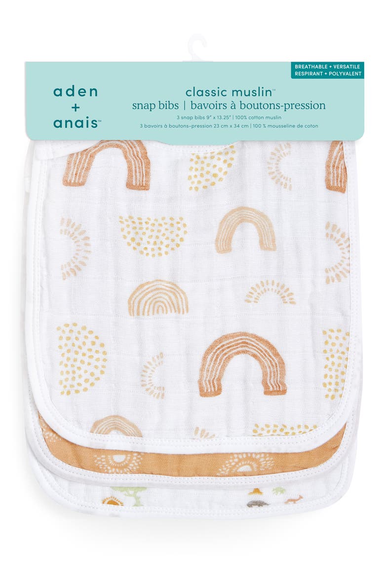 3-Pack Classic Organic Cotton Muslin Snap Bibs, Alternate, color, KEEP RISING TAN