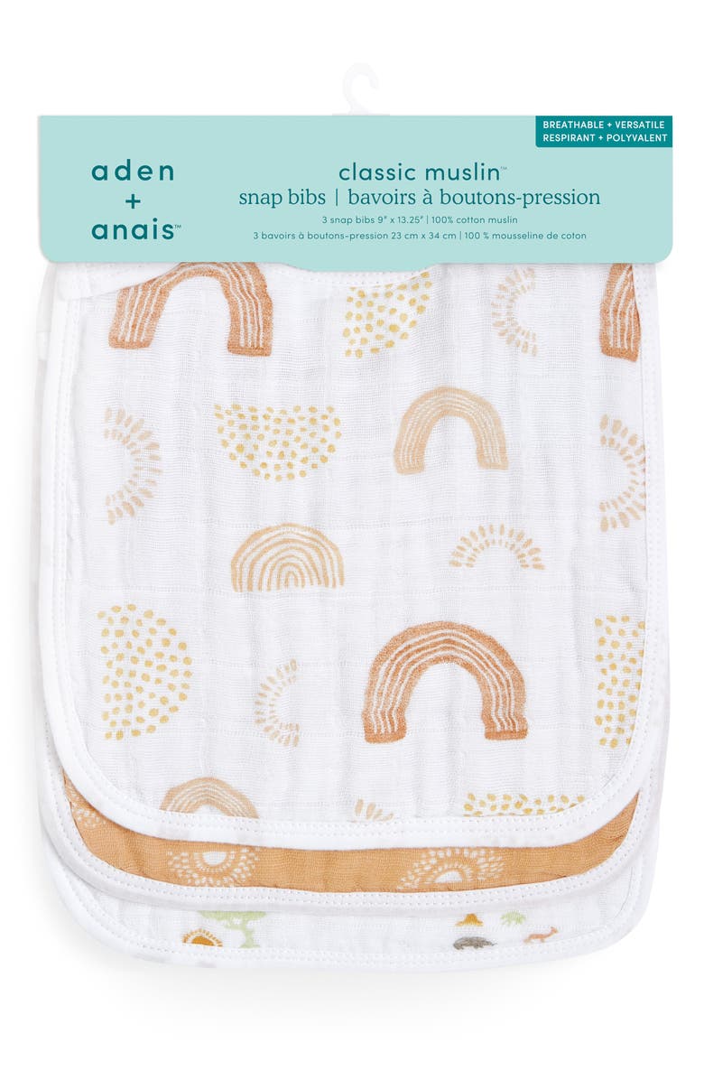aden + anais 3-Pack Classic Organic Cotton Muslin Snap Bibs, Alternate, color,
