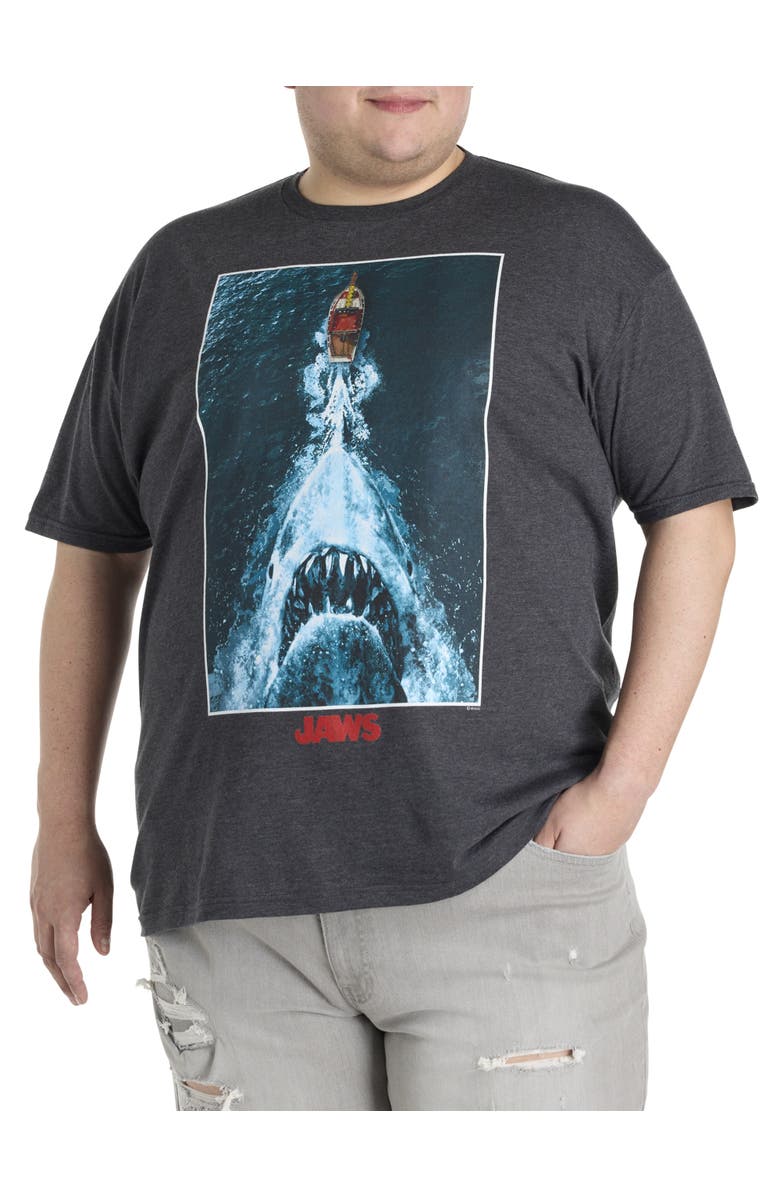 True Nation by DXL Big & Tall Jaws Graphic Tee, Main, color, Black Heather