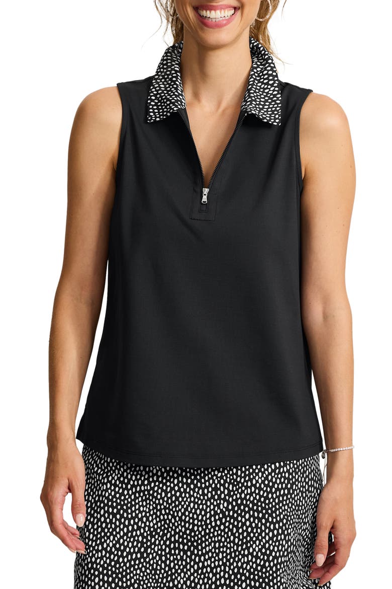 Aubrey Geo Tide Sleeveless Performance Polo, Main, color, BLACK