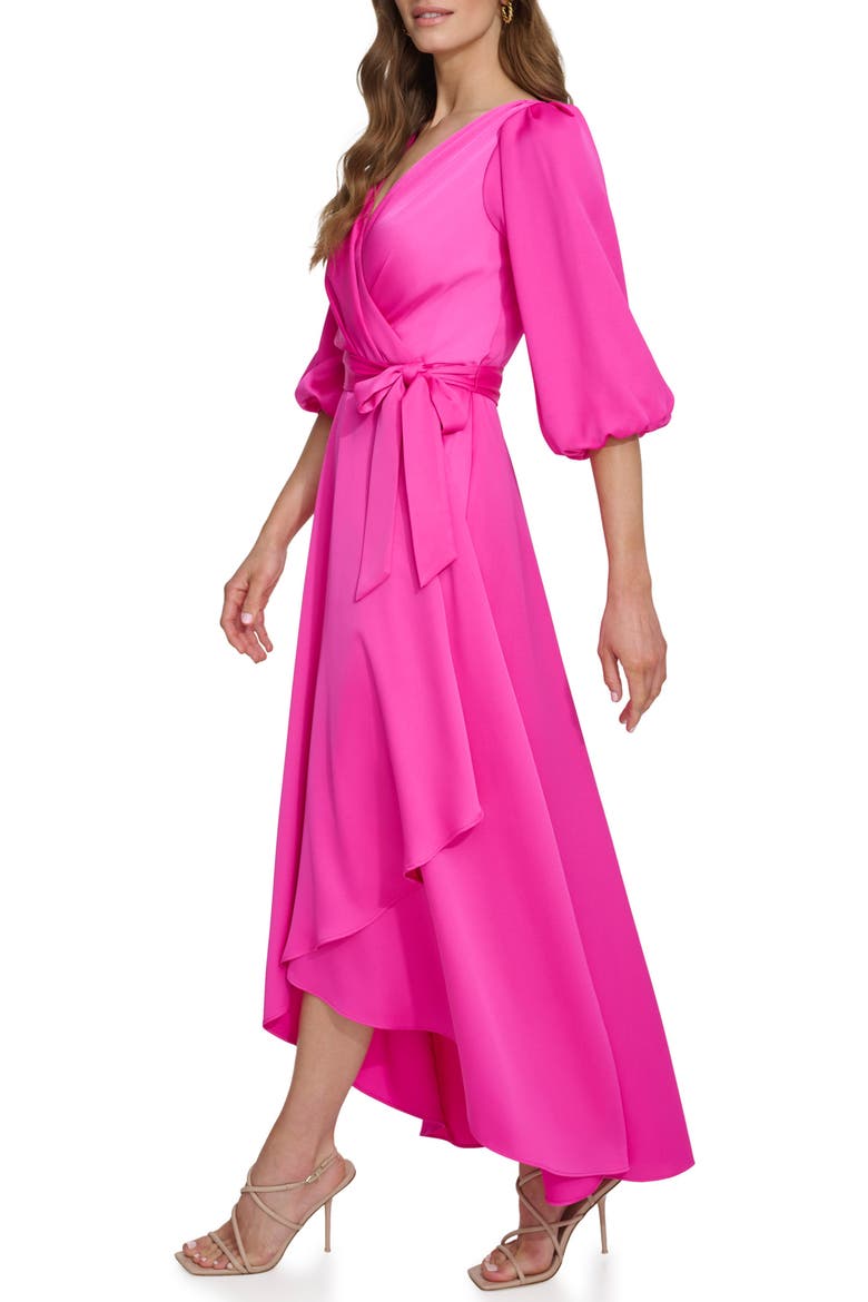 Balloon Sleeve Faux Wrap Maxi Dress, Alternate, color, POWER PINK