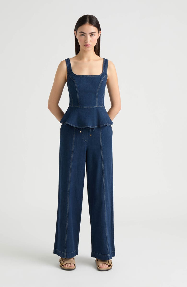 NVLT Peplum Stretch Cotton Denim Top, Alternate, color, Dark Denim