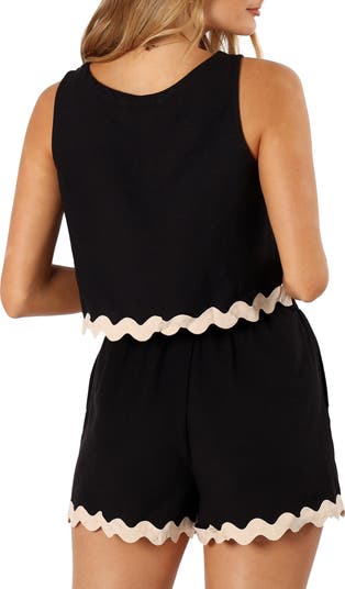 Katy Scalloped Trim Cotton & Linen Crop Tank & Shorts Set