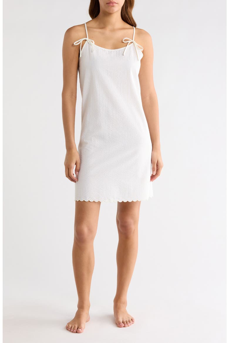 Stripe Scallop Edge Cotton Chemise, Main, color, LEMON/ WHITE STRIPE