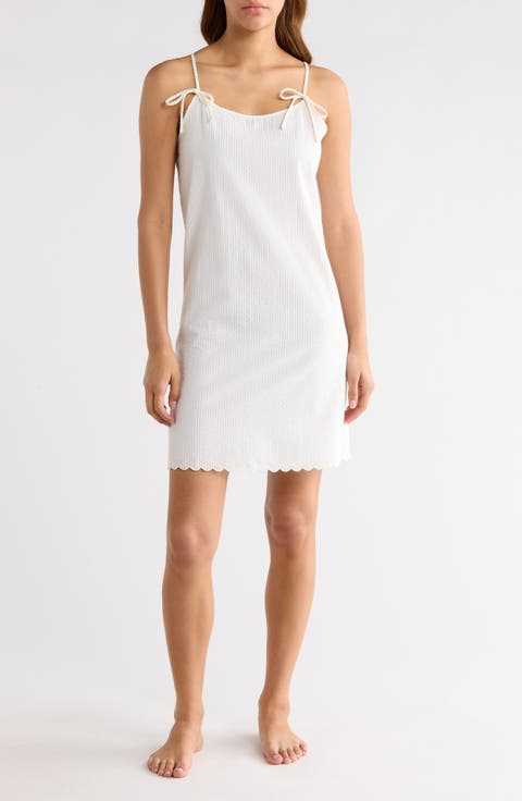 Stripe Scallop Edge Cotton Chemise