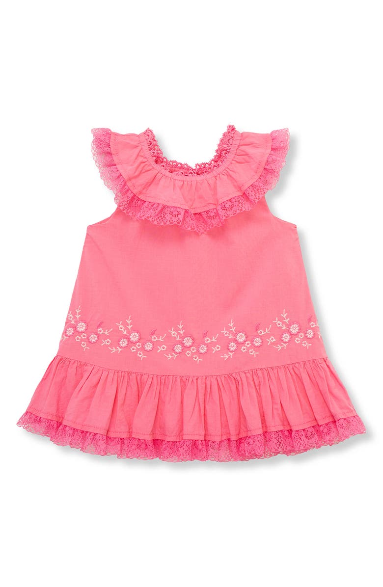 Habitual Kids Embroidered Lace Trim Cotton Dress, Main, color, Dark Pink