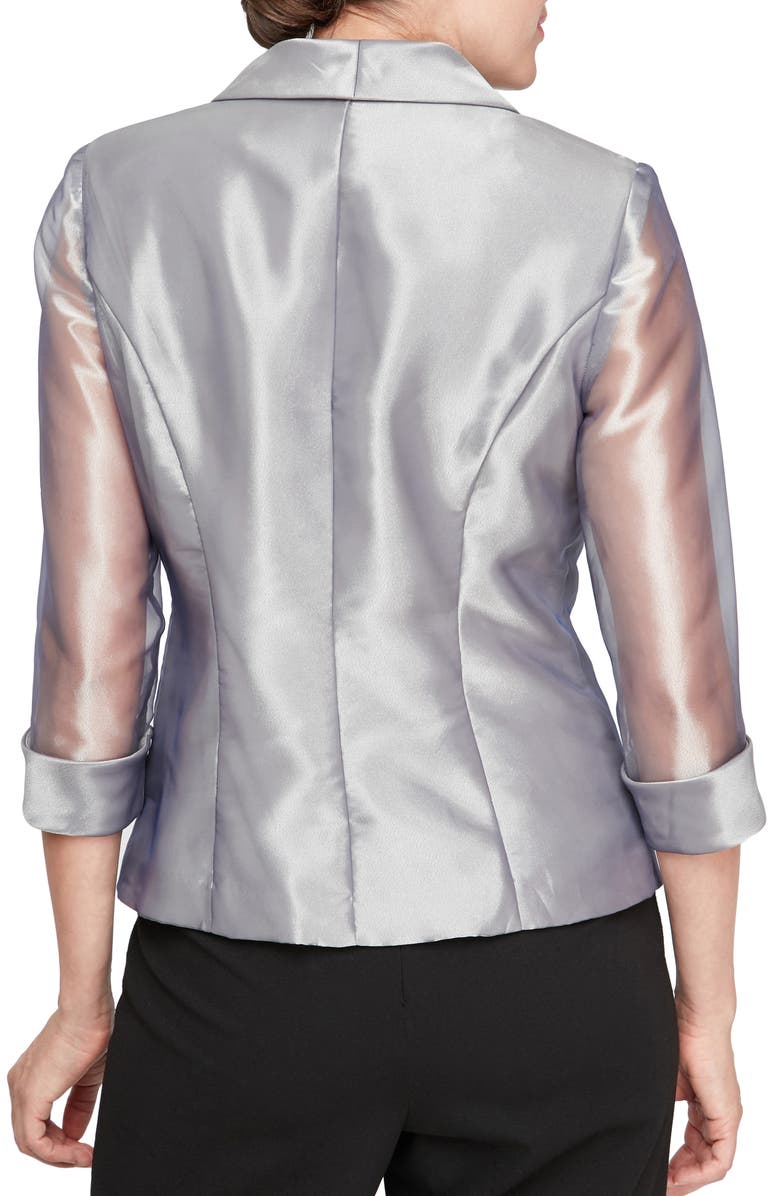 Alex Evenings Sheer Sleeve Organza Wrap Top, Alternate, color, Steel