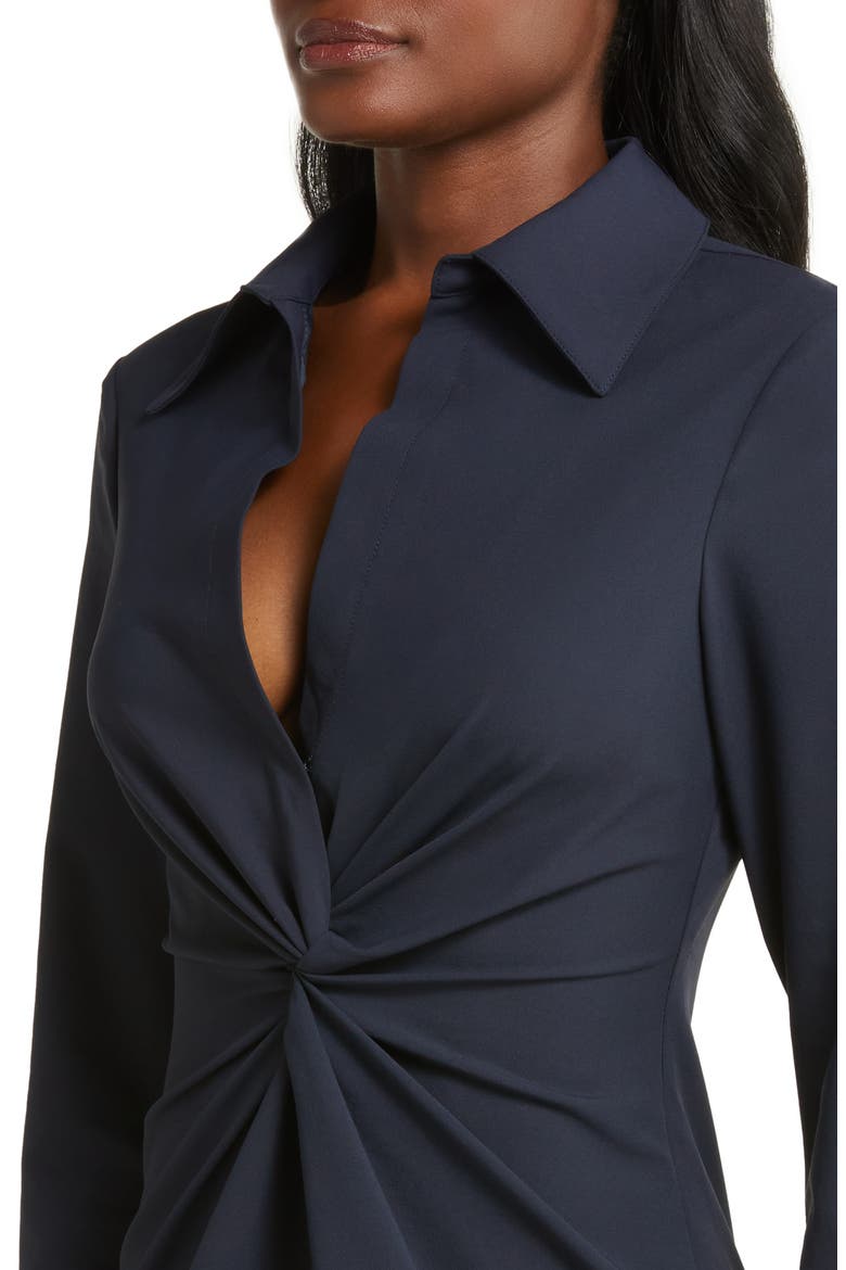 McKenna Front Twist Long Sleeve Mini Shirtdress, Alternate, color, NAVY