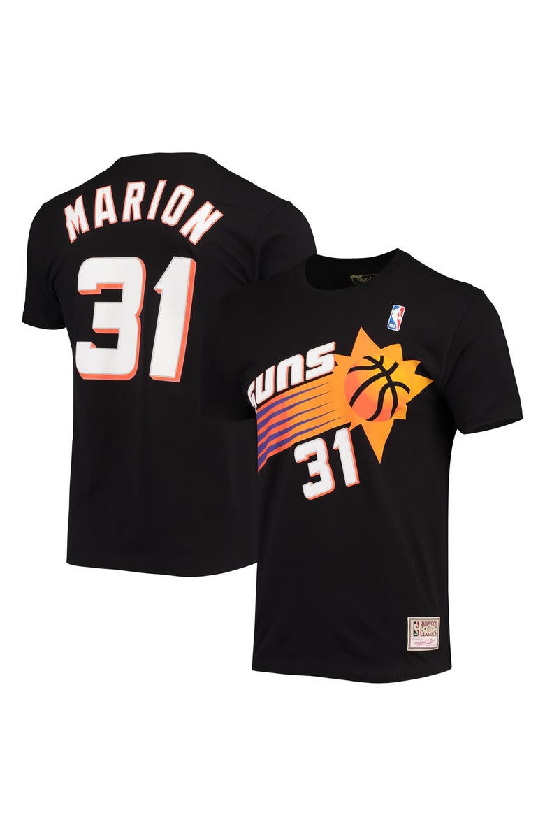 Mitchell & Ness Men's Mitchell & Ness Shawn Marion Black Phoenix Suns Hardwood Classics Stitch Name & Number T-Shirt, Main, color,