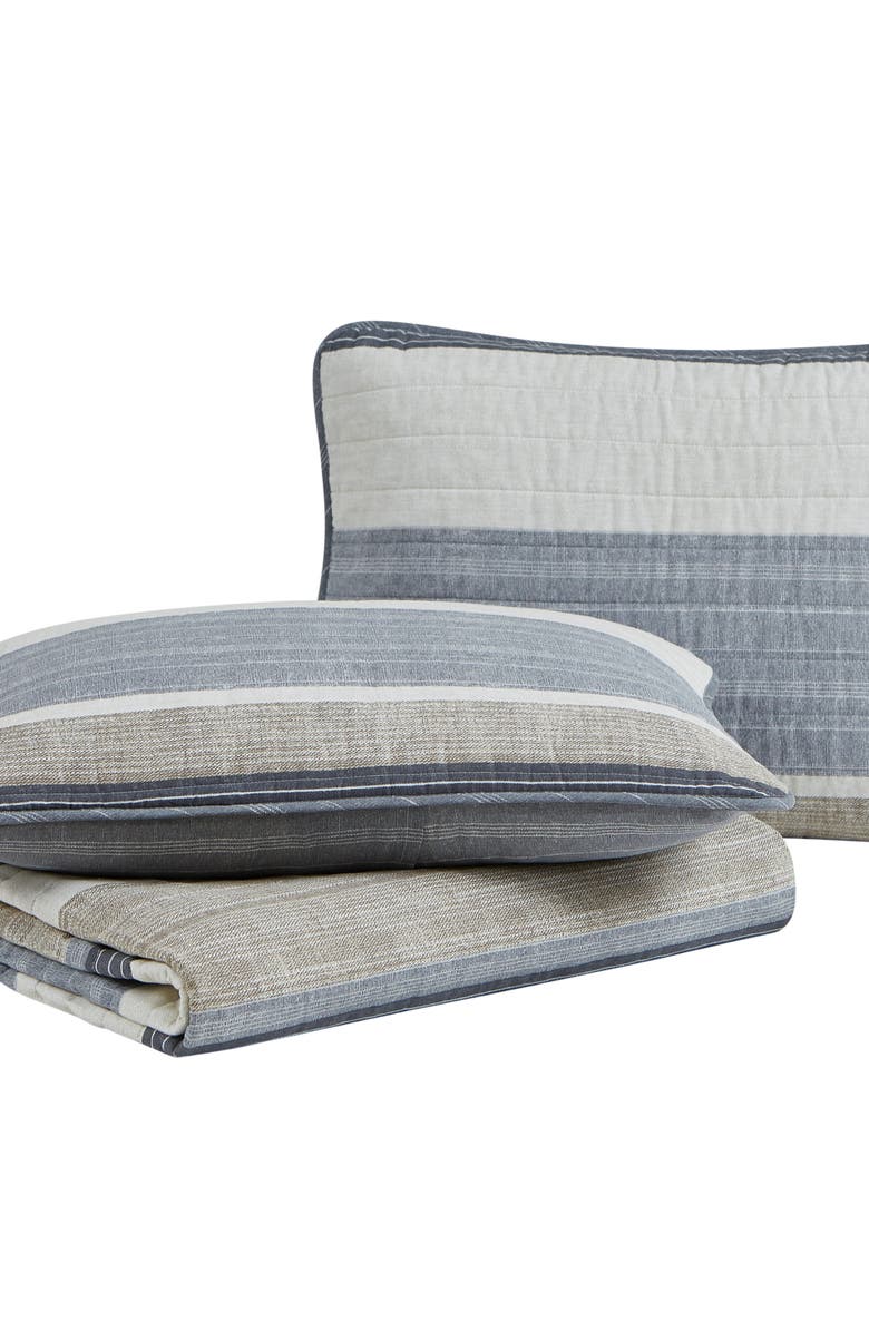 Nautica Ridgeport Open Dark Blue Quilt Set, Main, color, Grey/ Taupe