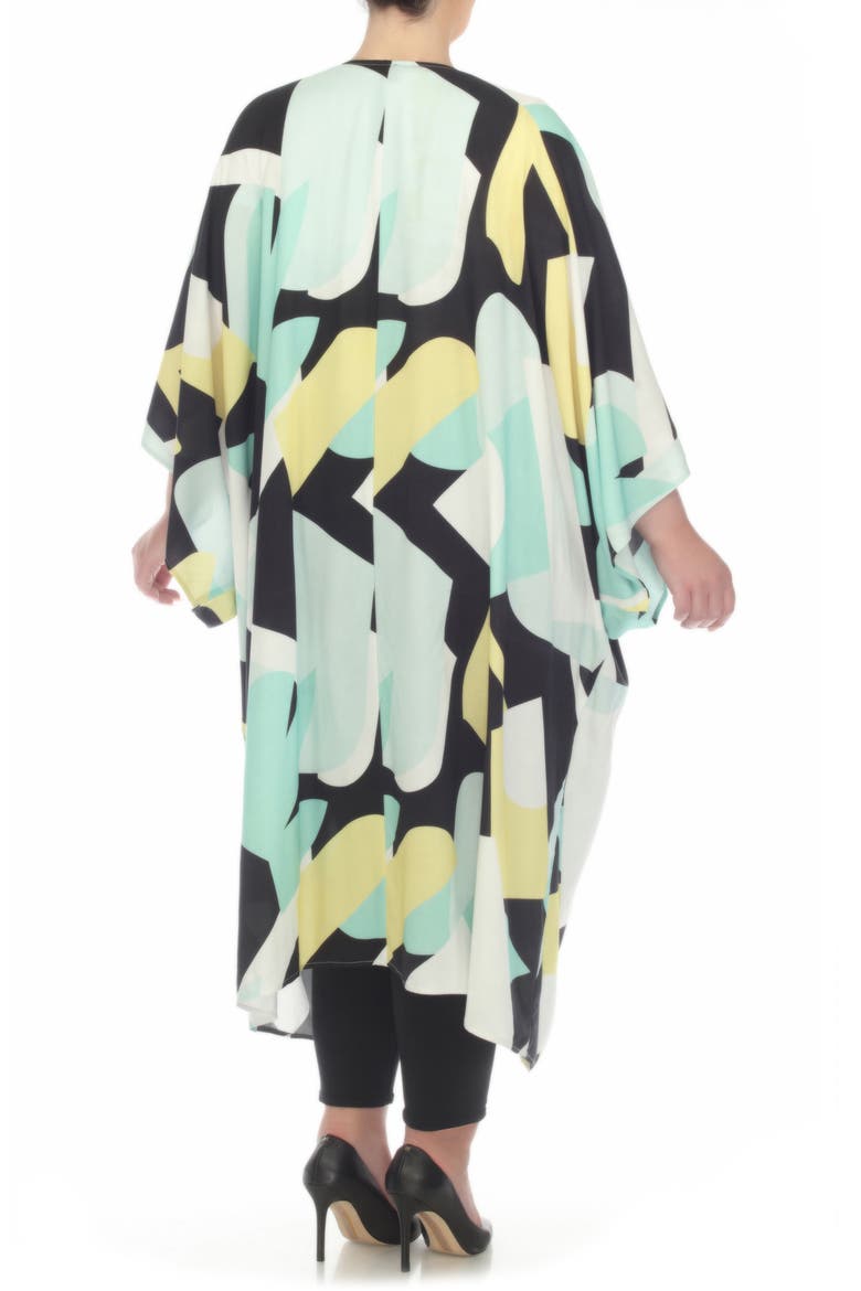 Abstract Print Ruana, Alternate, color, AQUA/ YELLOW