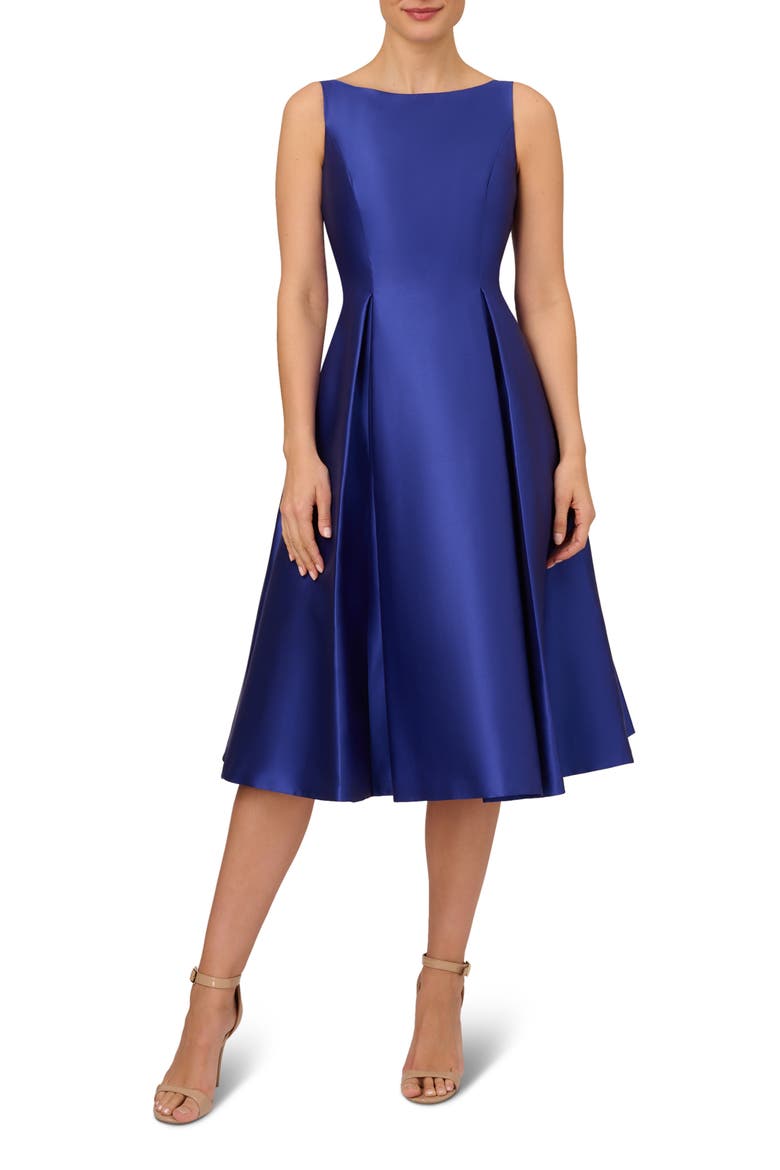 Sleeveless Mikado Fit & Flare Midi Dress, Main, color, NEPTUNE