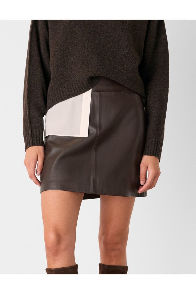Leather A-Line Skirt, Alternate, color, Brown