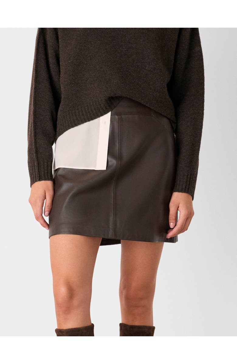 Whistles Leather A Line Skirt, Alternate, color, Brown