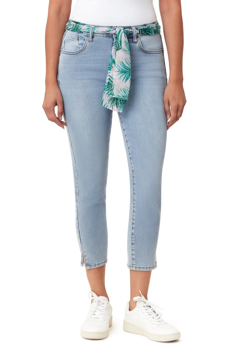 Belted Mid Rise Skinny Cropped Jeans, Main, color, MILFORD BANANA