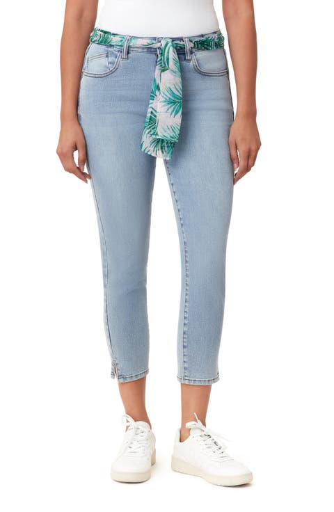 Belted Mid Rise Skinny Cropped Jeans